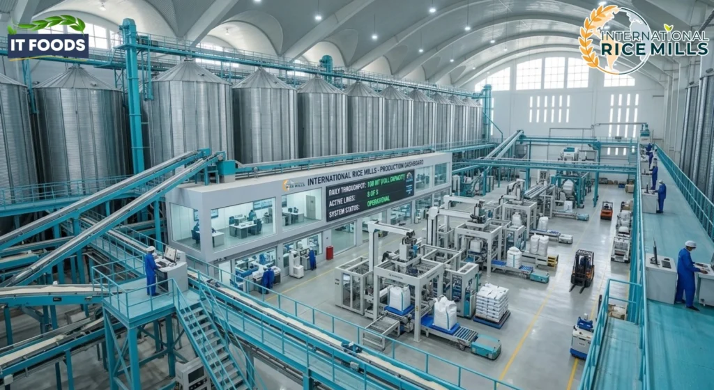 The International Rice Mills facility at IT Foods, featuring the advanced technology that makes them one of the top rice exporters in Pakistan.