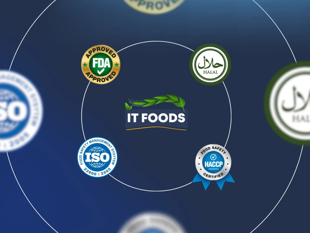 Strict global compliance certifications held by IT Foods, ensuring smooth customs clearance for wholesale rice buyers.